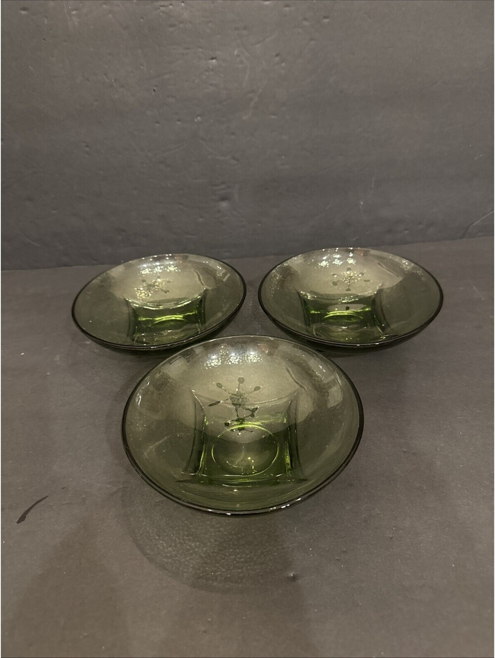 Vintage Hazel Atlas (3) Colony Square Footed Green Glass 6" Serving Bowls